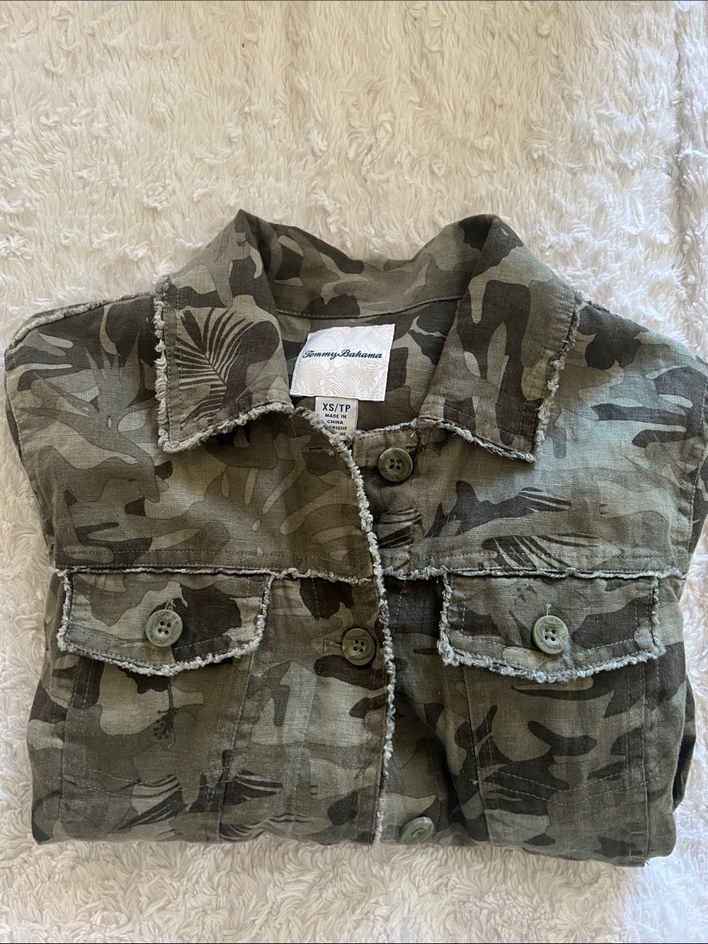 Tommy Bahama Two Palms Raw Edge Linen Jacket XS. Limited tropical camo print. - Picture 5 of 6